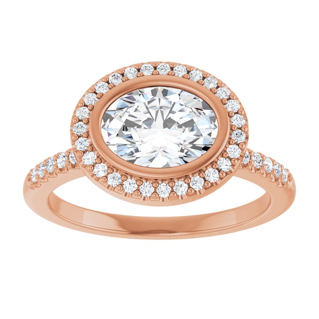 LEA Bezel Halo Oval Engagement Ring with Shoulder Diamonds - 18K Rose Gold - View 3