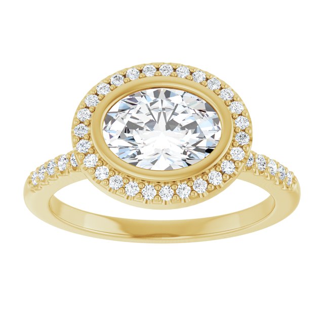 LEA Bezel Halo Oval Engagement Ring with Shoulder Diamonds - 18K Yellow Gold - View 3