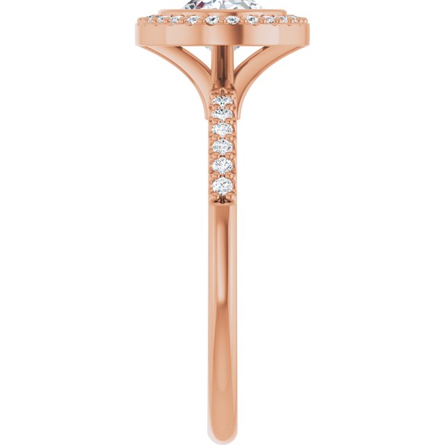LEA Bezel Halo Oval Engagement Ring with Shoulder Diamonds - 18K Rose Gold - View 4