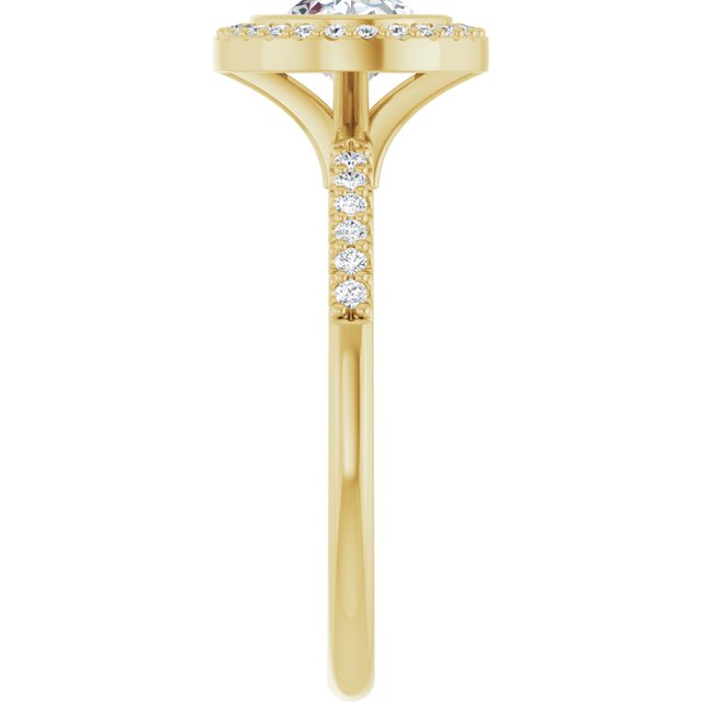 LEA Bezel Halo Oval Engagement Ring with Shoulder Diamonds - 18K Yellow Gold - View 4