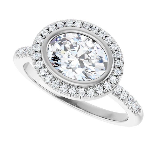 LEA Bezel Halo Oval Engagement Ring with Shoulder Diamonds - Platinum - View 5
