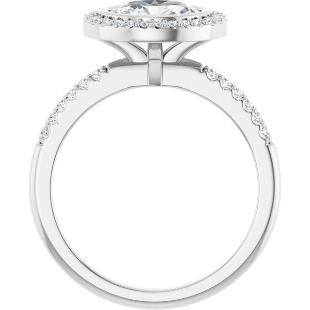 LEA Bezel Halo Oval Engagement Ring with Shoulder Diamonds - Platinum - View 2
