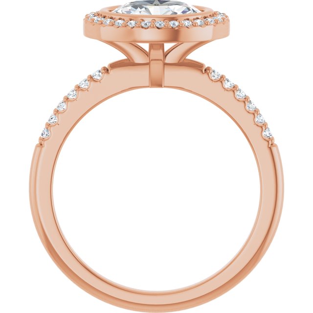 LEA Bezel Halo Oval Engagement Ring with Shoulder Diamonds - 18K Rose Gold - View 2