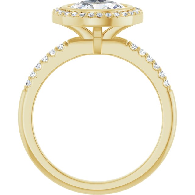 LEA Bezel Halo Oval Engagement Ring with Shoulder Diamonds - 18K Yellow Gold - View 2