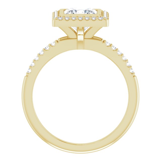 LEA Bezel Halo Square Engagement Ring with Shoulder Diamonds - 18K Yellow Gold - View 2