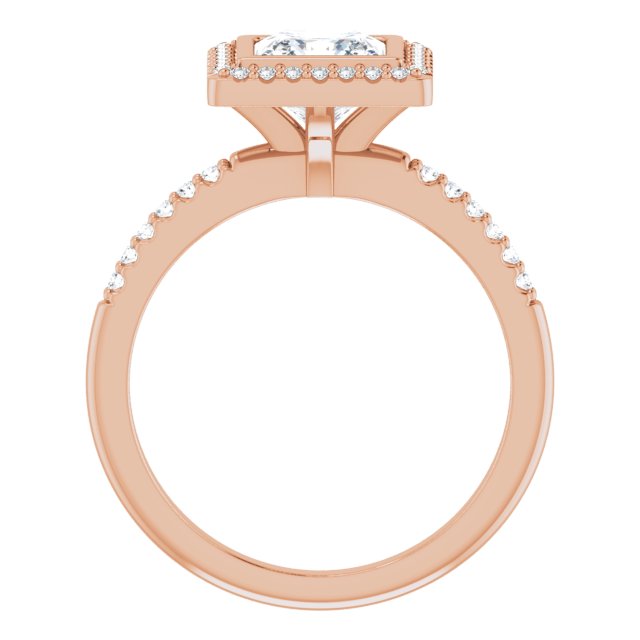 LEA Bezel Halo Square Engagement Ring with Shoulder Diamonds - 18K Rose Gold - View 2
