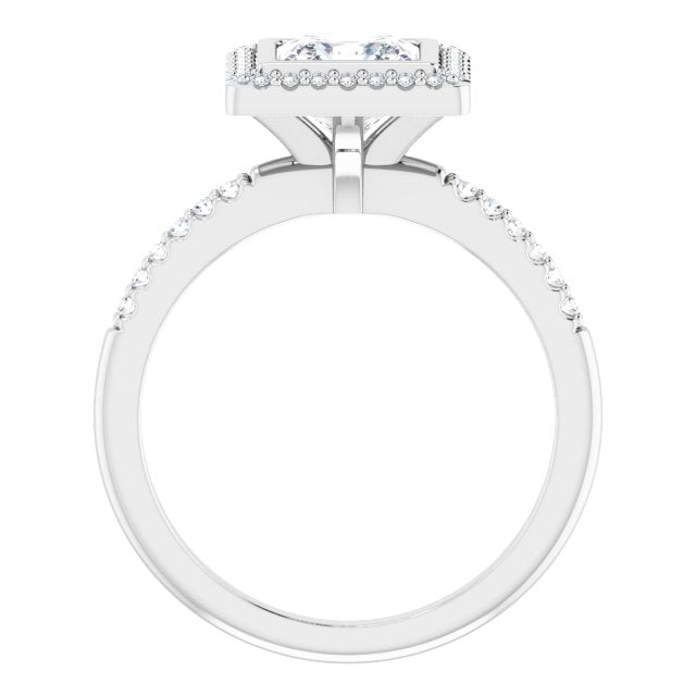 LEA Bezel Halo Square Engagement Ring with Shoulder Diamonds - Platinum - View 2