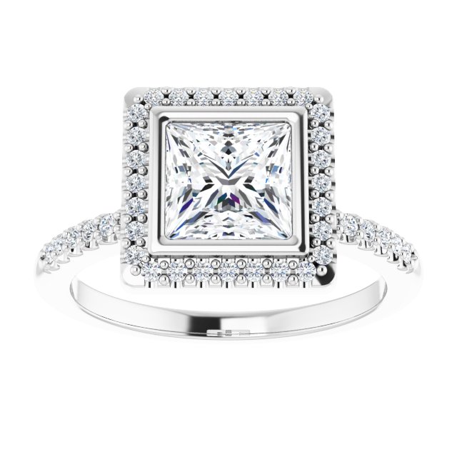 LEA Bezel Halo Square Engagement Ring with Shoulder Diamonds - Platinum - View 3