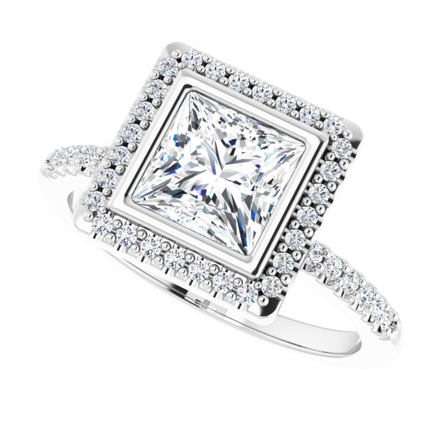 LEA Bezel Halo Square Engagement Ring with Shoulder Diamonds - Platinum - View 5