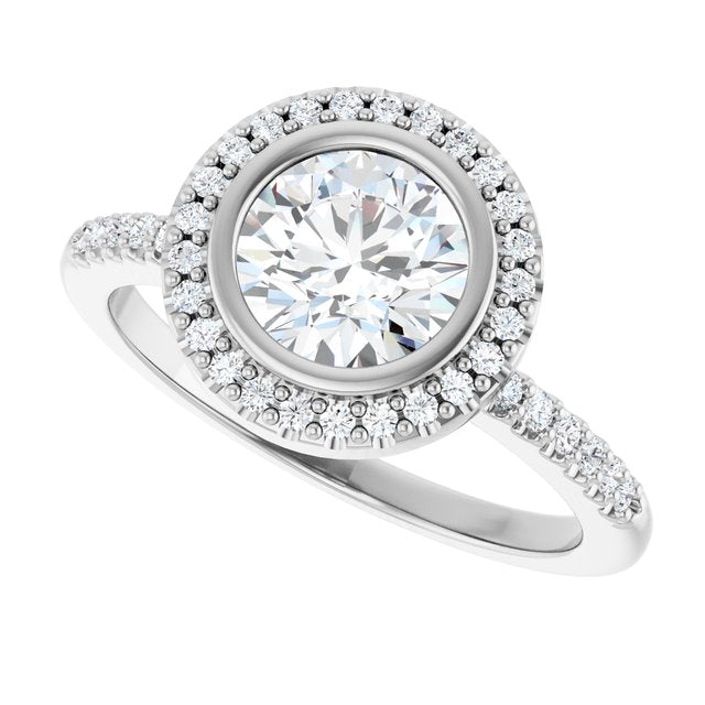 LEA Bezel Halo Round Engagement Ring with Shoulder Diamonds - Platinum - View 5