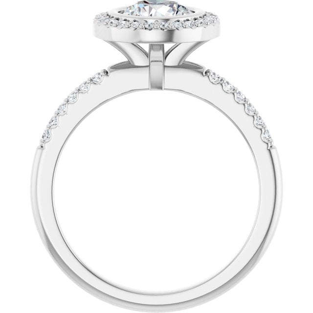 LEA Bezel Halo Round Engagement Ring with Shoulder Diamonds - Platinum - View 2
