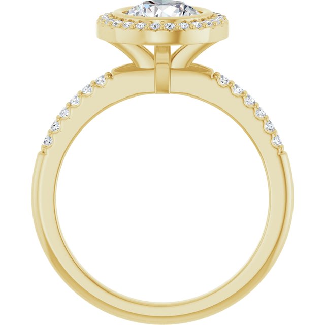 LEA Bezel Halo Round Engagement Ring with Shoulder Diamonds - 18K Yellow Gold - View 2