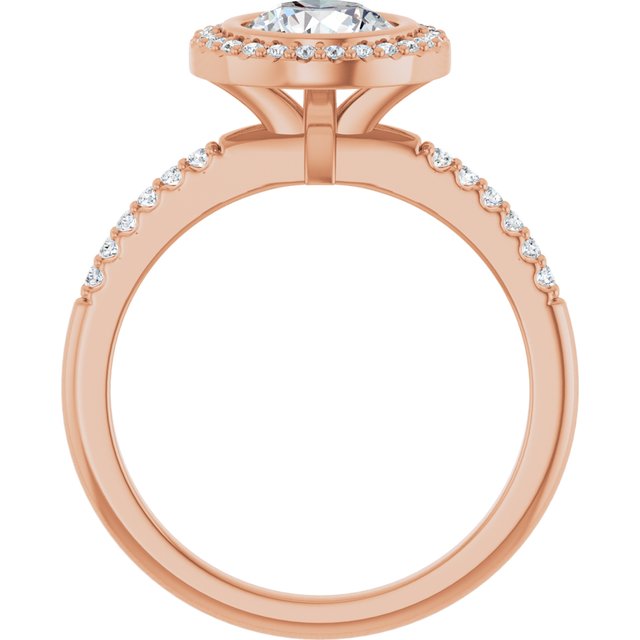 LEA Bezel Halo Round Engagement Ring with Shoulder Diamonds - 18K Rose Gold - View 2