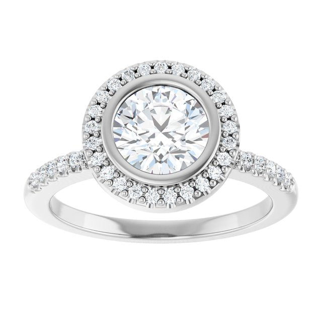 LEA Bezel Halo Round Engagement Ring with Shoulder Diamonds - Platinum - View 3