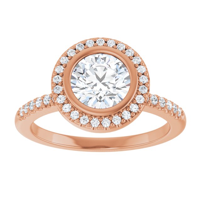 LEA Bezel Halo Round Engagement Ring with Shoulder Diamonds - 18K Rose Gold - View 3