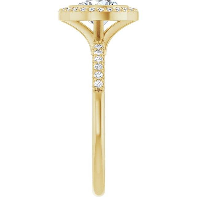 LEA Bezel Halo Round Engagement Ring with Shoulder Diamonds - 18K Yellow Gold - View 4