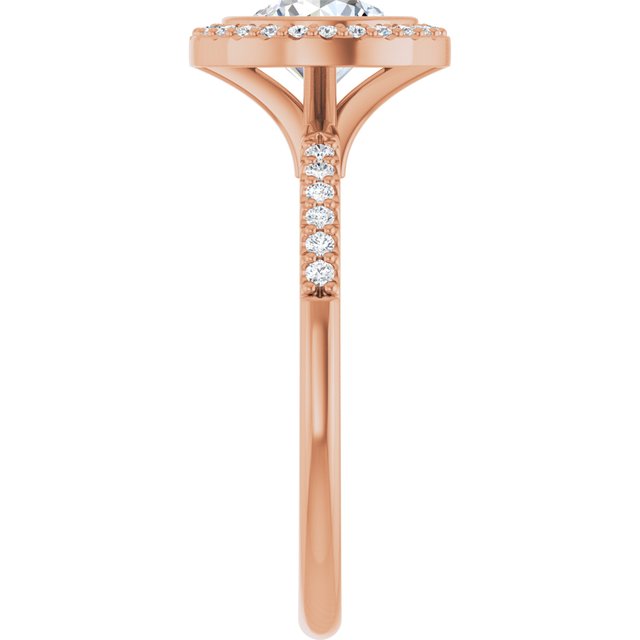 LEA Bezel Halo Round Engagement Ring with Shoulder Diamonds - 18K Rose Gold - View 4