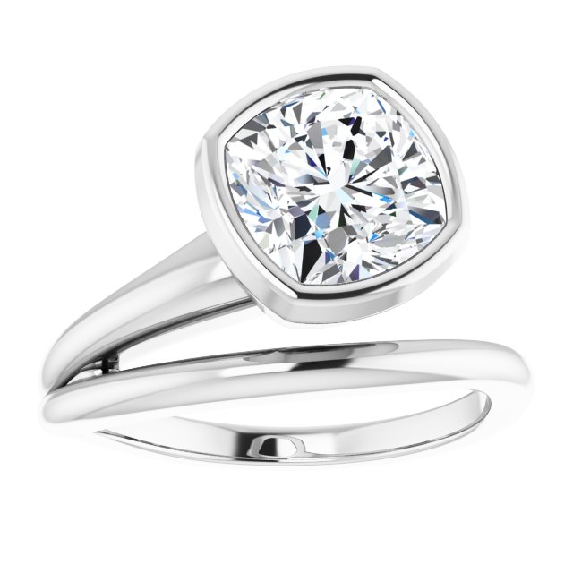CAMILLA Bezel Solitaire Cushion Engagement Ring - Platinum - View 3