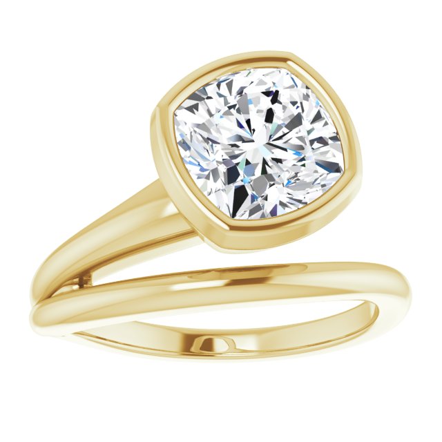 CAMILLA Bezel Solitaire Cushion Engagement Ring - 18K Yellow Gold - View 3