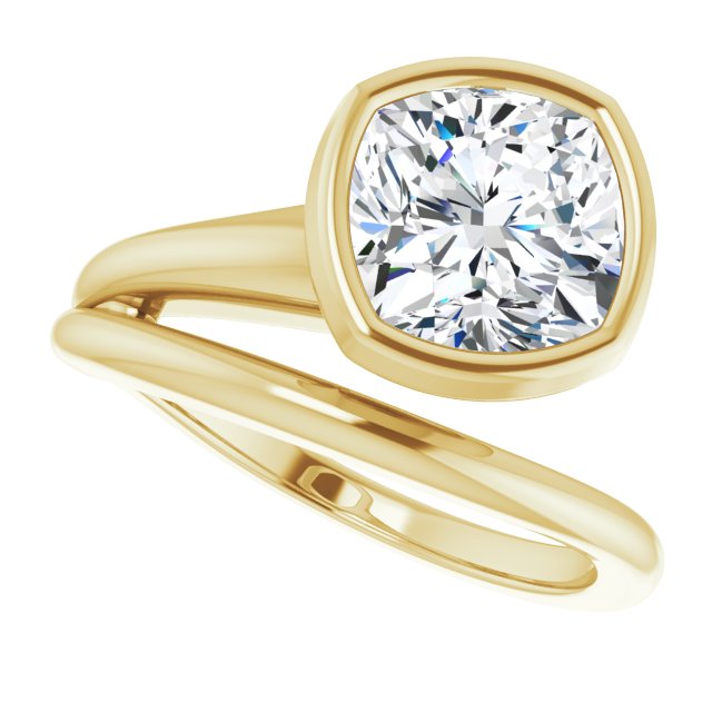 CAMILLA Bezel Solitaire Cushion Engagement Ring - 18K Yellow Gold - View 5