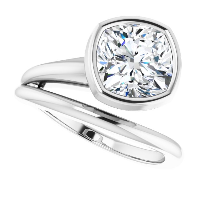 CAMILLA Bezel Solitaire Cushion Engagement Ring - Platinum - View 5