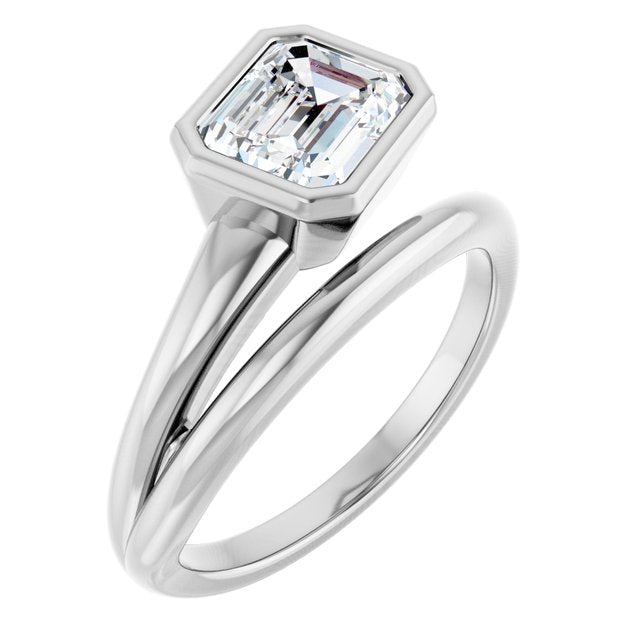 CAMILLA Bezel Solitaire Emerald Engagement Ring - Platinum - View 1