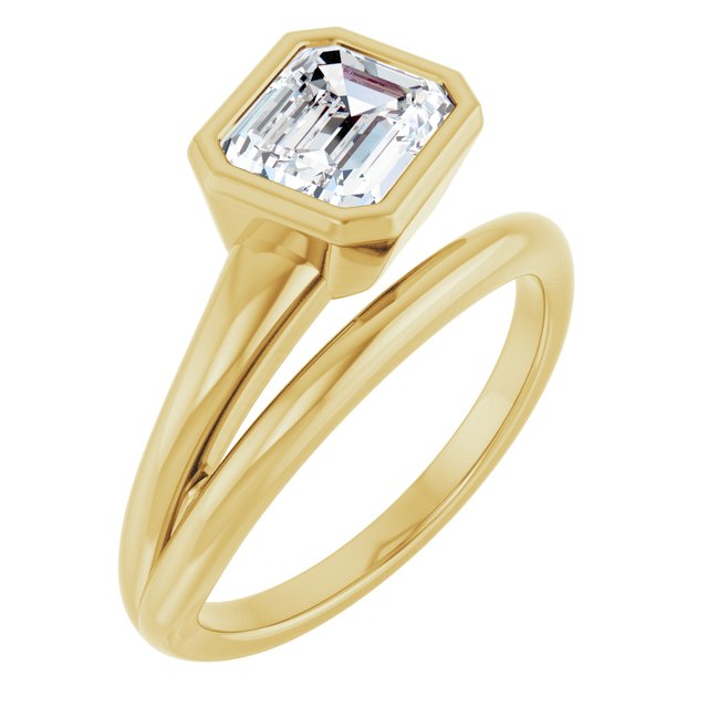 CAMILLA Bezel Solitaire Emerald Engagement Ring - 18K Yellow Gold - View 1