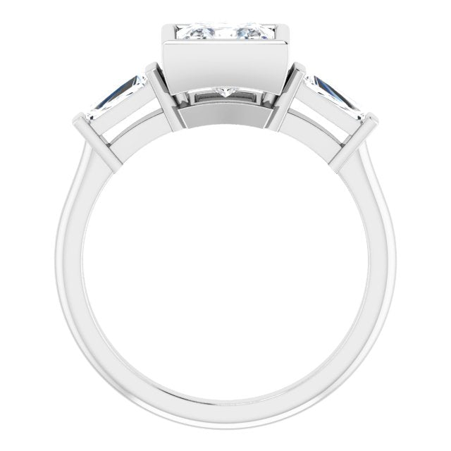 MELANIA Bezel Set Square Engagement Ring with Tapered Baguettes - Platinum - View 2