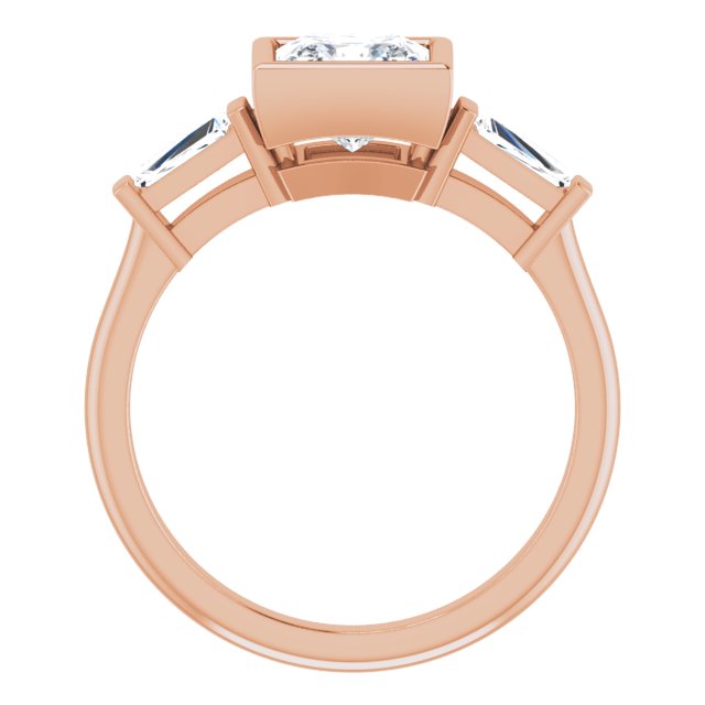 MELANIA Bezel Set Square Engagement Ring with Tapered Baguettes - 18K Rose Gold - View 2