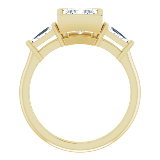MELANIA Bezel Set Square Engagement Ring with Tapered Baguettes - 18K Yellow Gold - View 2