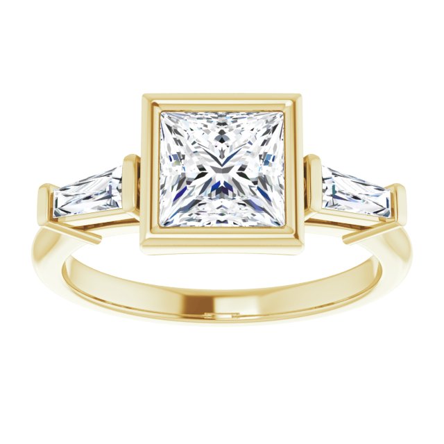 MELANIA Bezel Set Square Engagement Ring with Tapered Baguettes - 18K Yellow Gold - View 3
