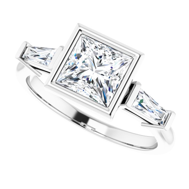 MELANIA Bezel Set Square Engagement Ring with Tapered Baguettes - Platinum - View 5