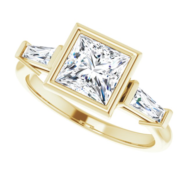 MELANIA Bezel Set Square Engagement Ring with Tapered Baguettes - 18K Yellow Gold - View 5