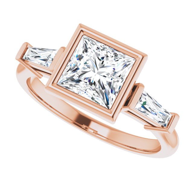 MELANIA Bezel Set Square Engagement Ring with Tapered Baguettes - 18K Rose Gold - View 5