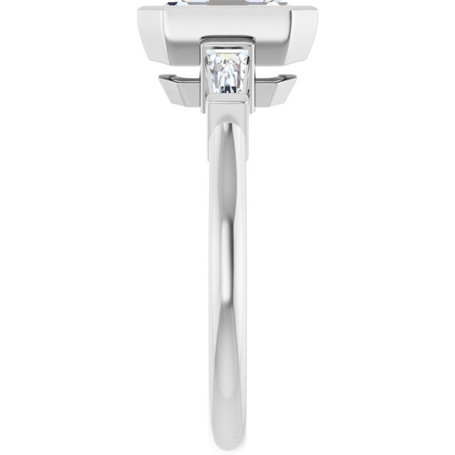 MELANIA Bezel Set Emerald Engagement Ring with Tapered Baguettes - Platinum - View 4