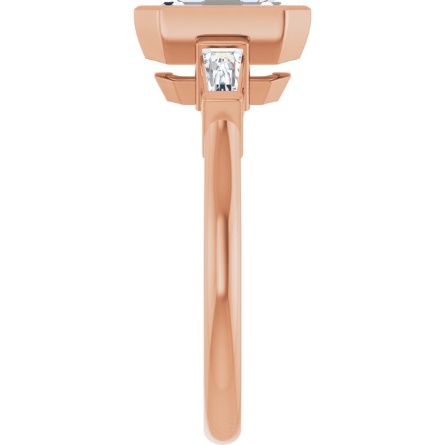 MELANIA Bezel Set Emerald Engagement Ring with Tapered Baguettes - 18K Rose Gold - View 4