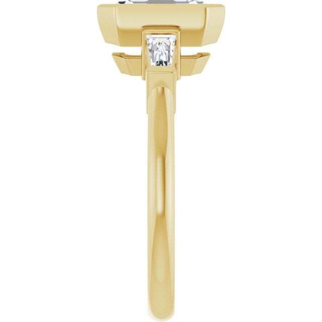 MELANIA Bezel Set Emerald Engagement Ring with Tapered Baguettes - 18K Yellow Gold - View 4