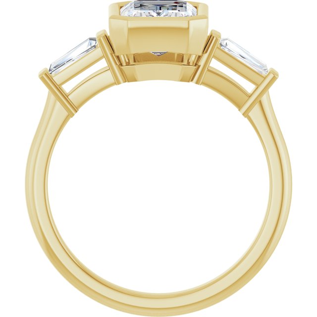 MELANIA Bezel Set Emerald Engagement Ring with Tapered Baguettes - 18K Yellow Gold - View 2