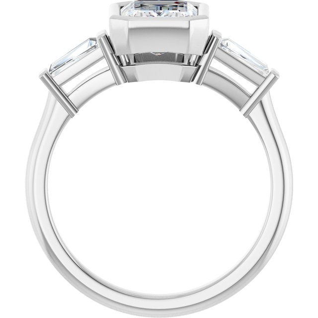 MELANIA Bezel Set Emerald Engagement Ring with Tapered Baguettes - Platinum - View 2