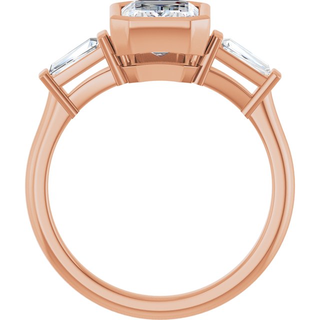 MELANIA Bezel Set Emerald Engagement Ring with Tapered Baguettes - 18K Rose Gold - View 2