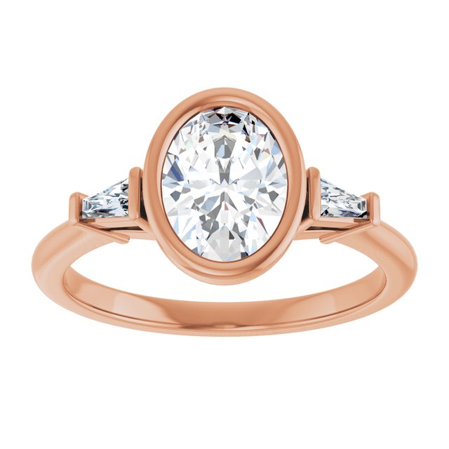 MELANIA Bezel Set Oval Engagement Ring with Tapered Baguettes - 18K Rose Gold - View 3