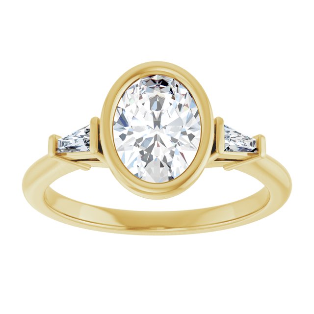 MELANIA Bezel Set Oval Engagement Ring with Tapered Baguettes - 18K Yellow Gold - View 3