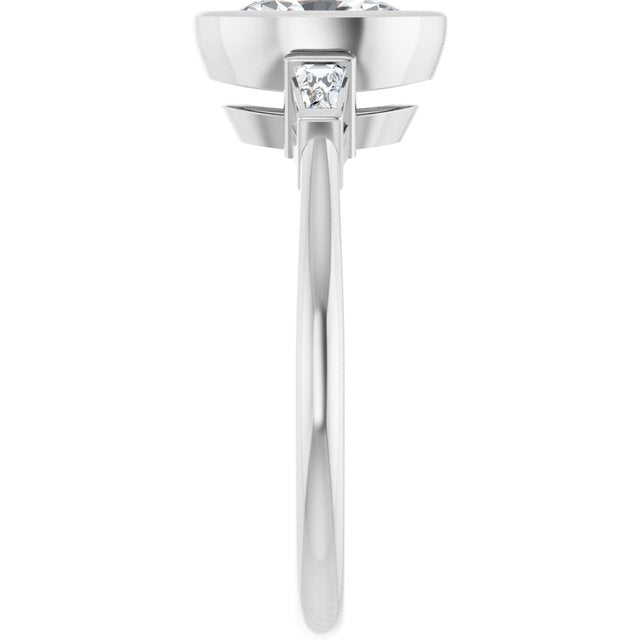 MELANIA Bezel Set Oval Engagement Ring with Tapered Baguettes - Platinum - View 4