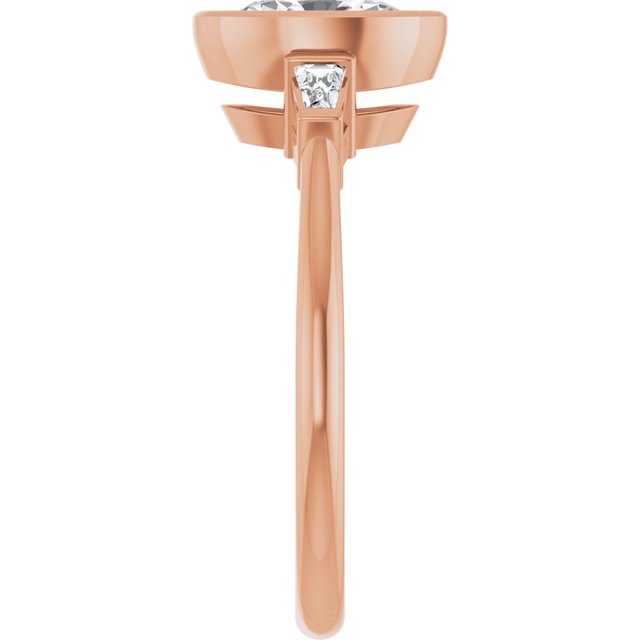 MELANIA Bezel Set Oval Engagement Ring with Tapered Baguettes - 18K Rose Gold - View 4