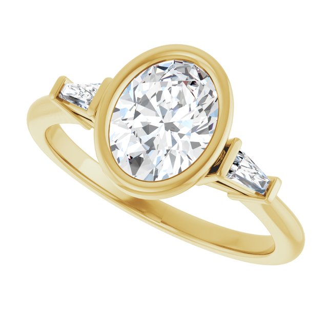 MELANIA Bezel Set Oval Engagement Ring with Tapered Baguettes - 18K Yellow Gold - View 5