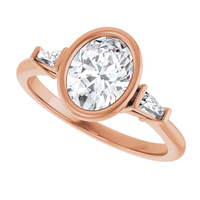 MELANIA Bezel Set Oval Engagement Ring with Tapered Baguettes - 18K Rose Gold - View 5