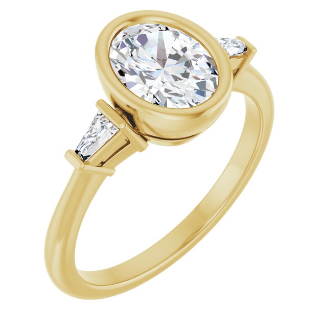 MELANIA Bezel Set Oval Engagement Ring with Tapered Baguettes - 18K Yellow Gold - View 1