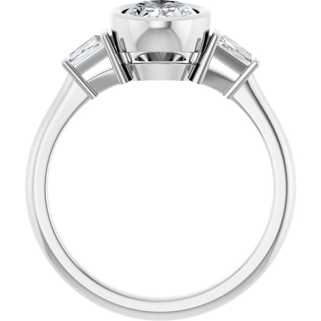 MELANIA Bezel Set Oval Engagement Ring with Tapered Baguettes - Platinum - View 2