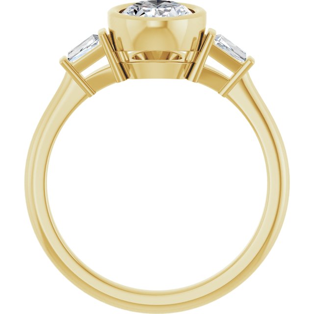 MELANIA Bezel Set Oval Engagement Ring with Tapered Baguettes - 18K Yellow Gold - View 2