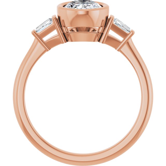 MELANIA Bezel Set Oval Engagement Ring with Tapered Baguettes - 18K Rose Gold - View 2